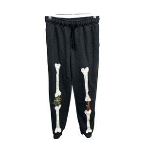 Skeleton Bone Halloween Jogger Sweatpants Charcoal Spider Web Trick or Treat